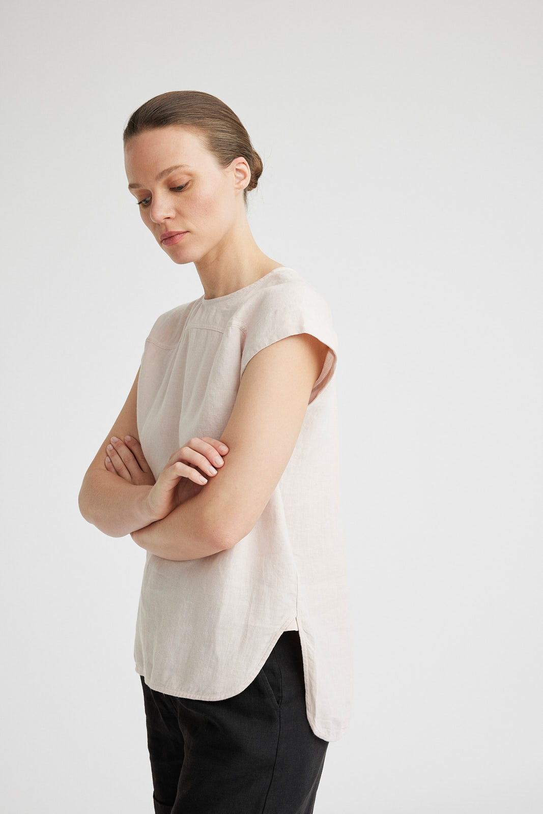 Yoke Detail Linen Top | Pink - Beechworth Emporium