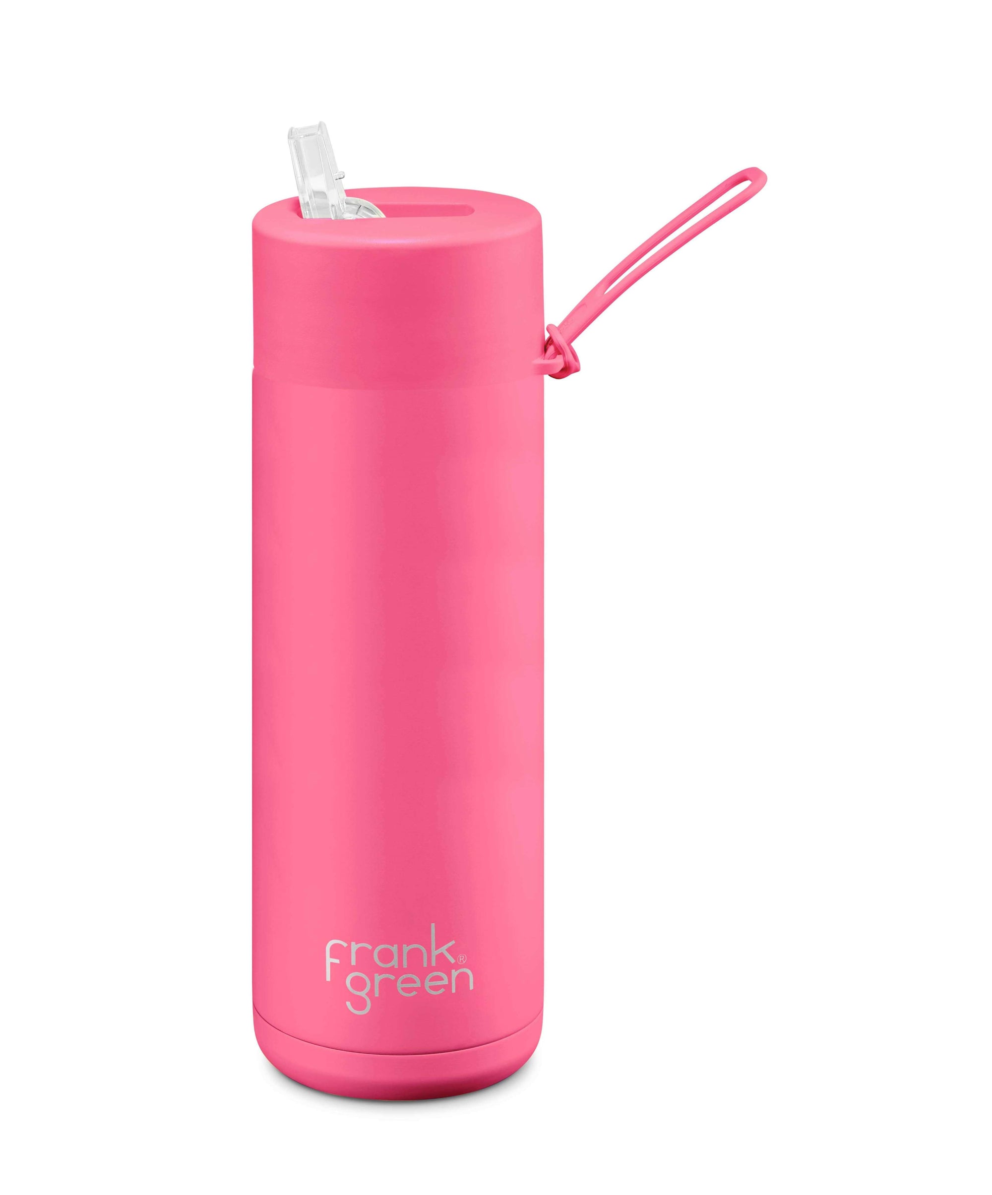 Ceramic Reusable Bottle w Straw Lid 20oz | Neon Pink - Frank Green - Beechworth Emporium